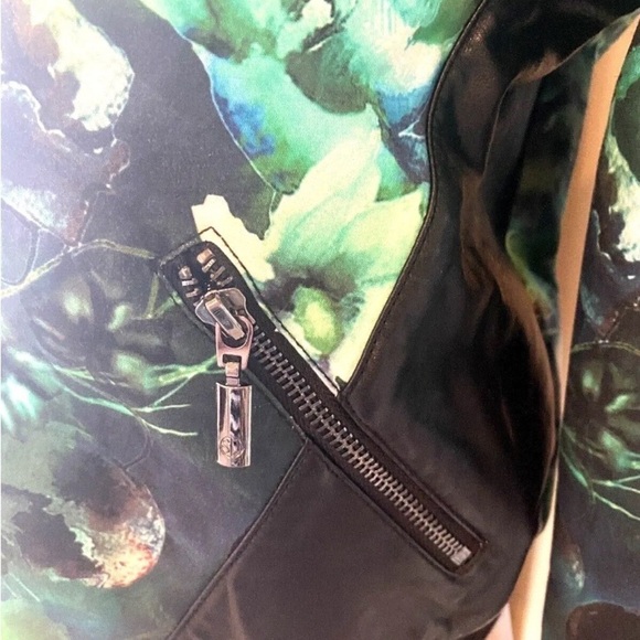 Womens Stella & Jamie Size XS Bomber Jacket Green Black Floral Designer Pocket - Picture 3 of 9
